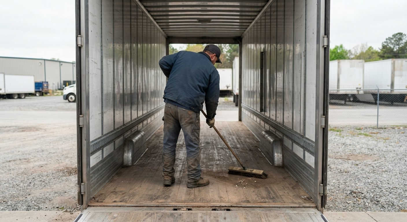Clean empty trailer being prepared for a load